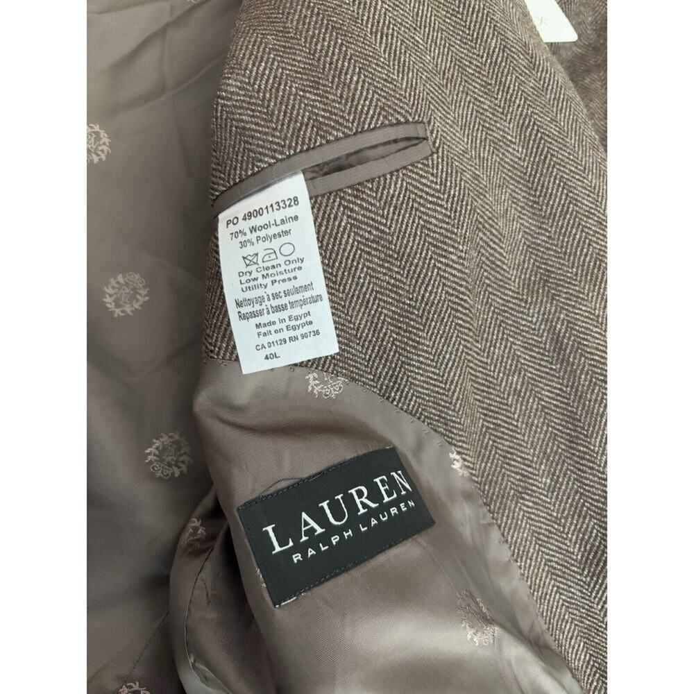 Lauren Ralph Lauren Men’s Wool Herringbone Sport Coat Brown NWT Size 40 Long - Picture 6 of 7